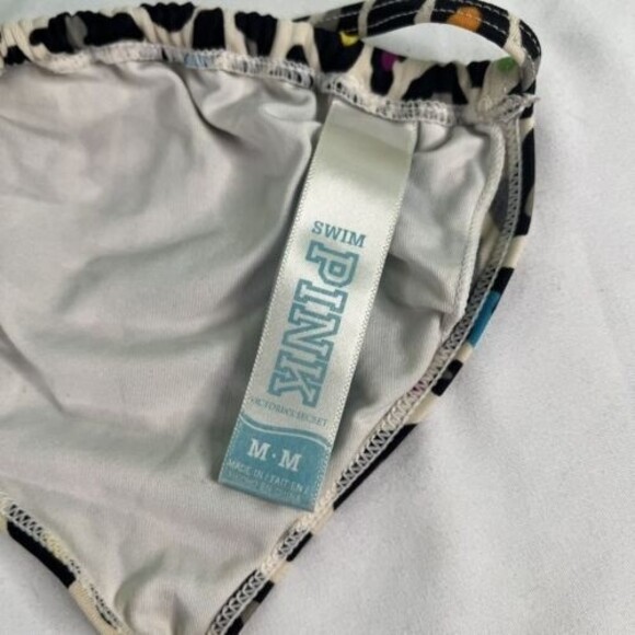 Victorias Secret Pink Size M Rainbow Cheetah Print Tie Bikini Top Y2K Lisa Frank - Picture 5 of 6